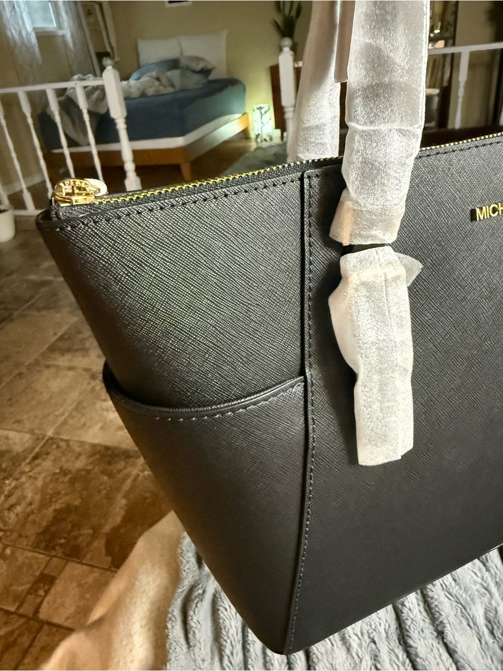Michael Kors Black Saffiano Tote with Gold Logo - Picture 5 of 5